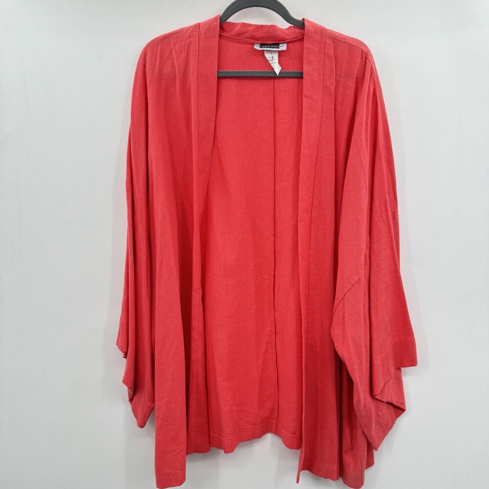 Maggie Barnes Flax Blend Open Front Blazer Jacket Size 30W Coral Pink Relaxed